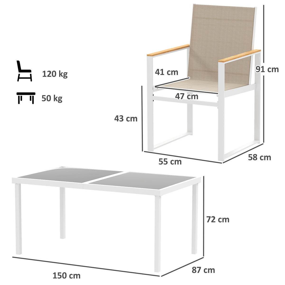 SITZGRUPPE 5 tlg. - Multicolor, Metall - Outsunny