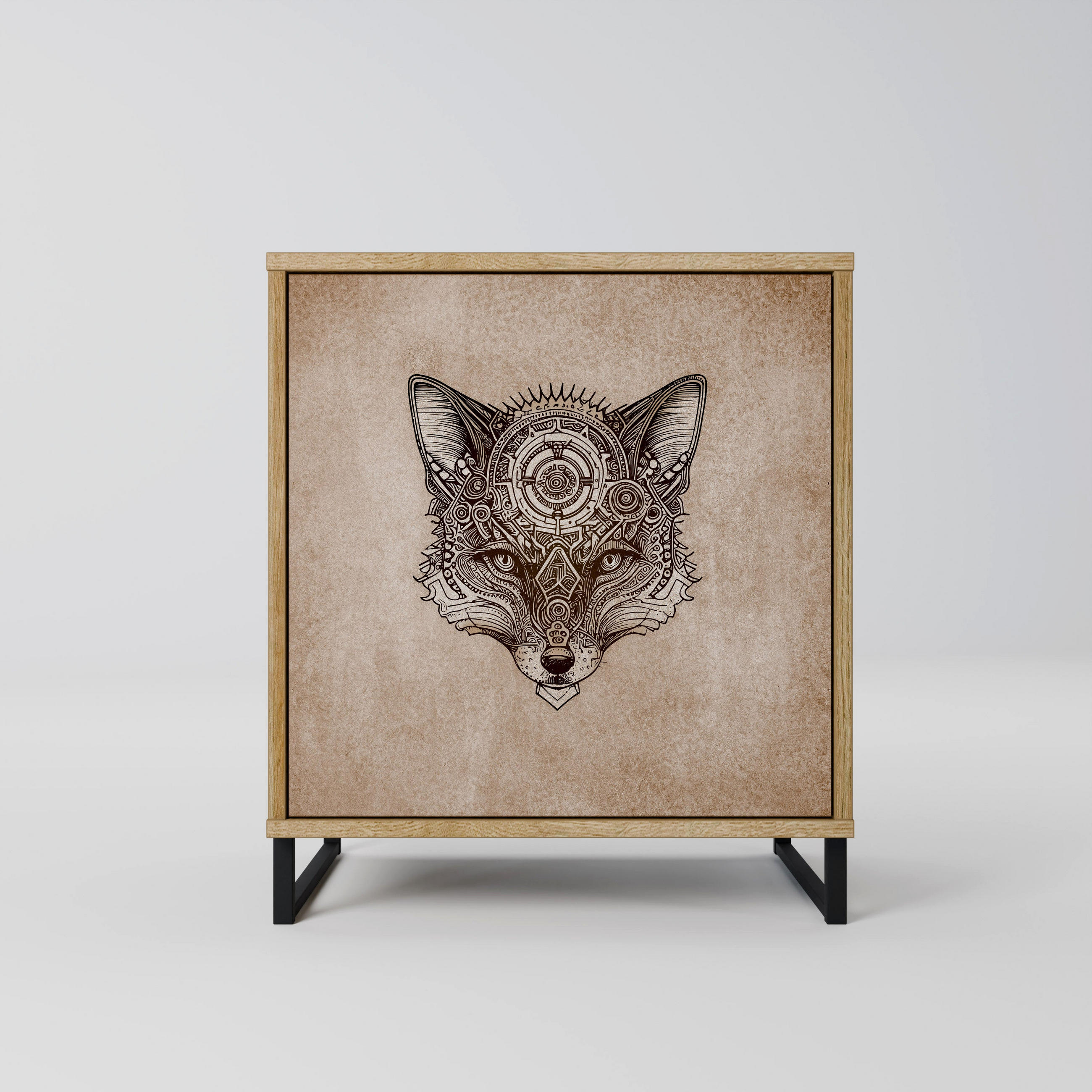 SIDEBOARD STEAMPUNK CLAN, Eichefarben, 57,5x42x67,5 cm, Schwarze Metall-Rahmenfüße - Eichefarben/Multicolor, Holzwerkstoff/Metall (57.5/67.5/42cm) - SpaceRebels