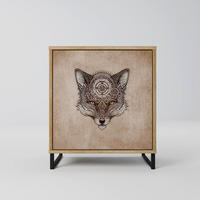 SIDEBOARD STEAMPUNK CLAN, Eichefarben, 57,5x42x67,5 cm, Schwarze Metall-Rahmenfüße - Eichefarben/Multicolor, Holzwerkstoff/Metall (57.5/67.5/42cm) - SpaceRebels