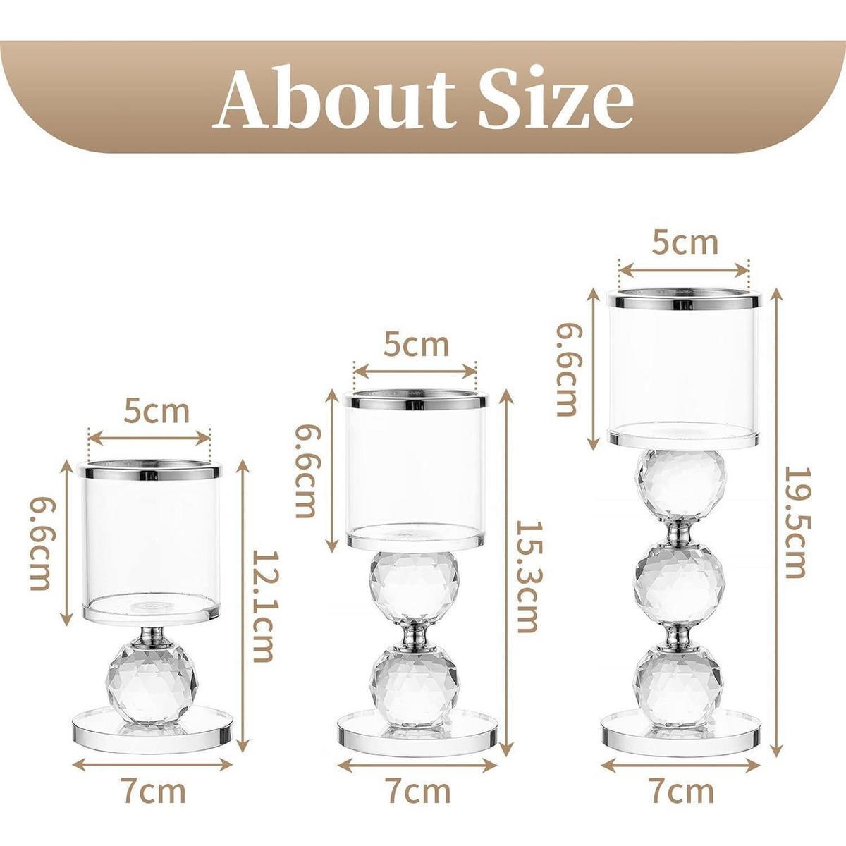 KERZENSTÄNDER 3-teiliges Set Kristall Glas Silber - Silberfarben, Glas (7/19.5/7cm)