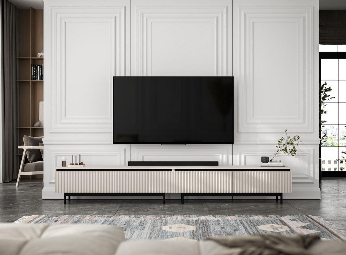 TV-LOWBOARD 2-er Set Selene Kaschmir Matt mit Metallrahmen 140 cm - Kaschmir/Beige, Holzwerkstoff/Metall (280/44/35cm) - Meble Lindner