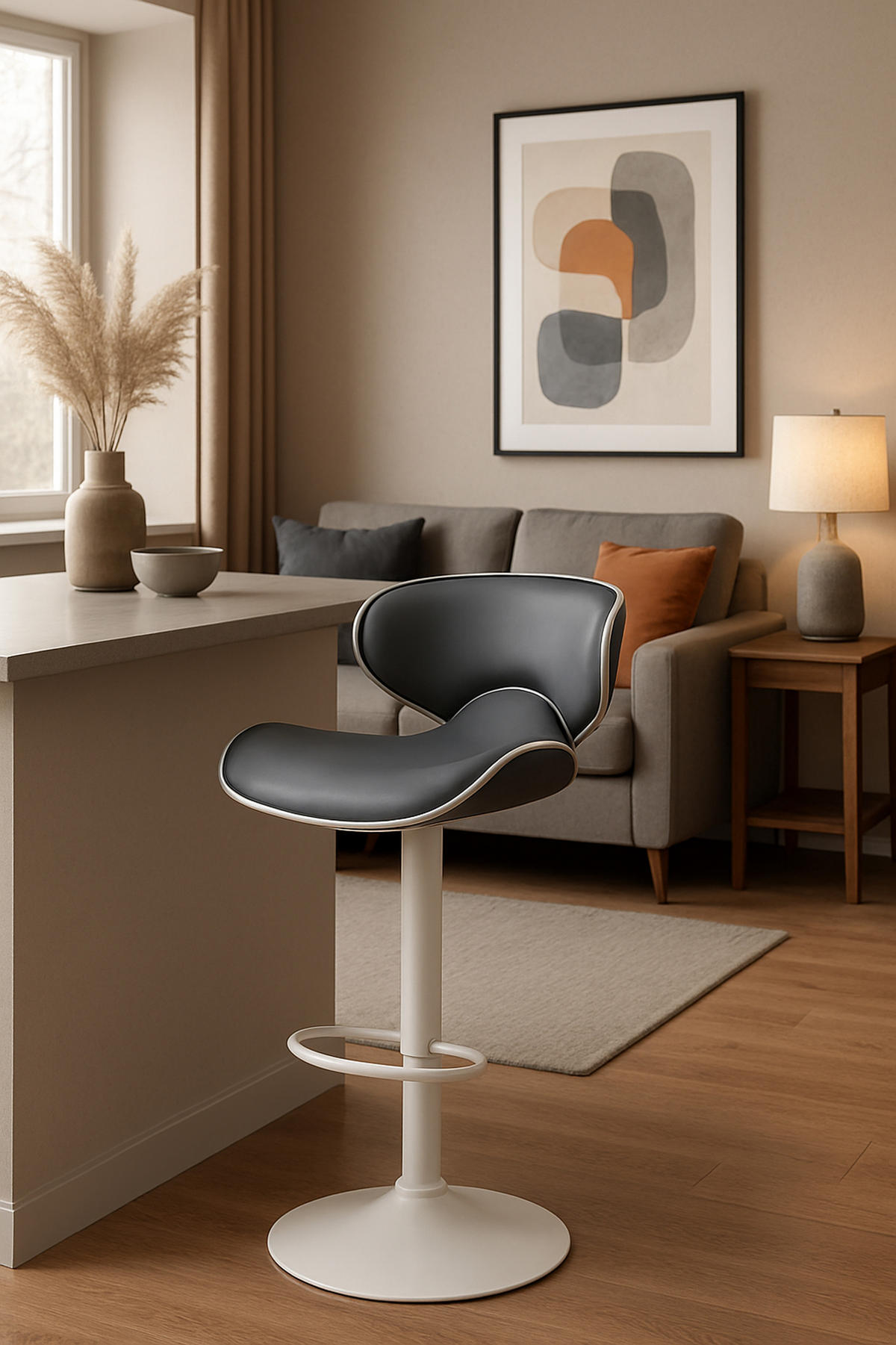 BARHOCKER 2er Set Las-Mallorcas Kunstleder weiß grau - Weiß/Grau, Kunststoff/Metall (46/108/49cm) - TPFLiving