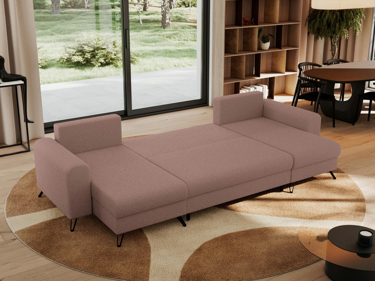 WOHNLANDSCHAFT AXEL U Boucle Rosa - Schwarz/Rosa, Textil/Metall (312/90/140cm) - MKS