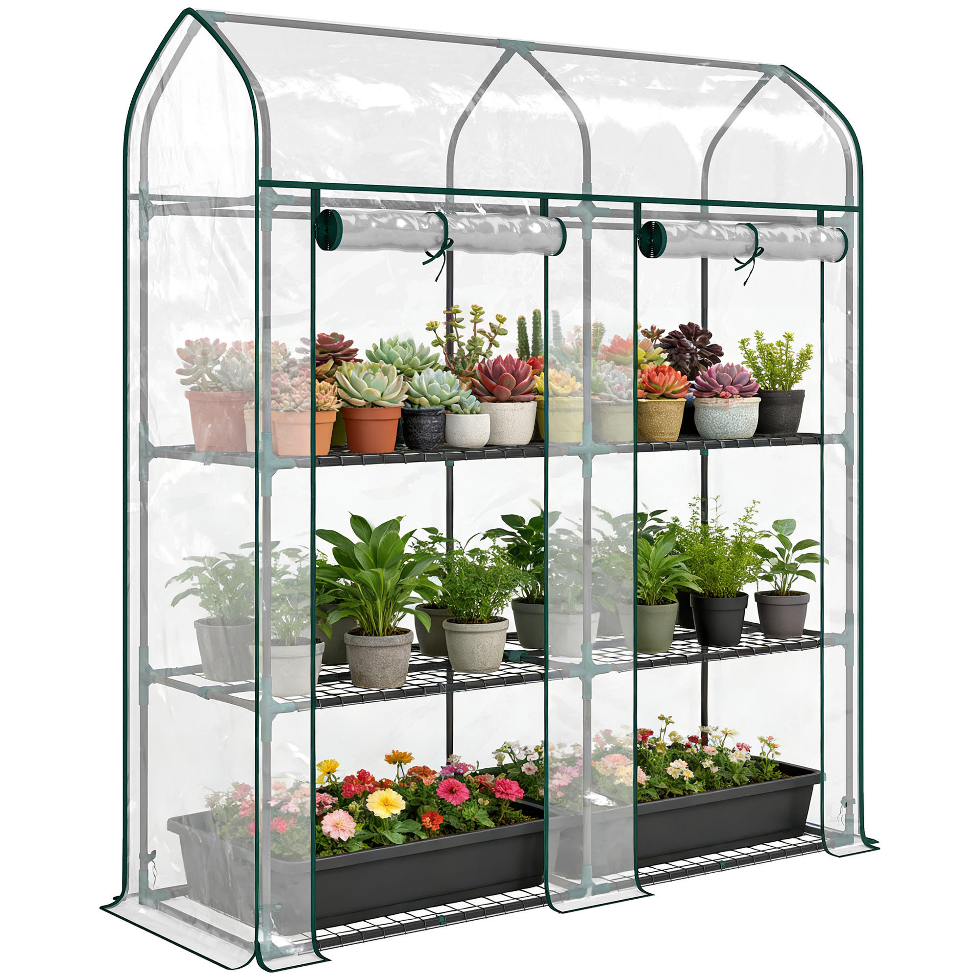 GEWÄCHSHAUS DE-12075 3-stufig mit PVC-Bâche und 2 Rolltüren Transparent - Transparent, Metall (46/165/143cm) - ComfortXL