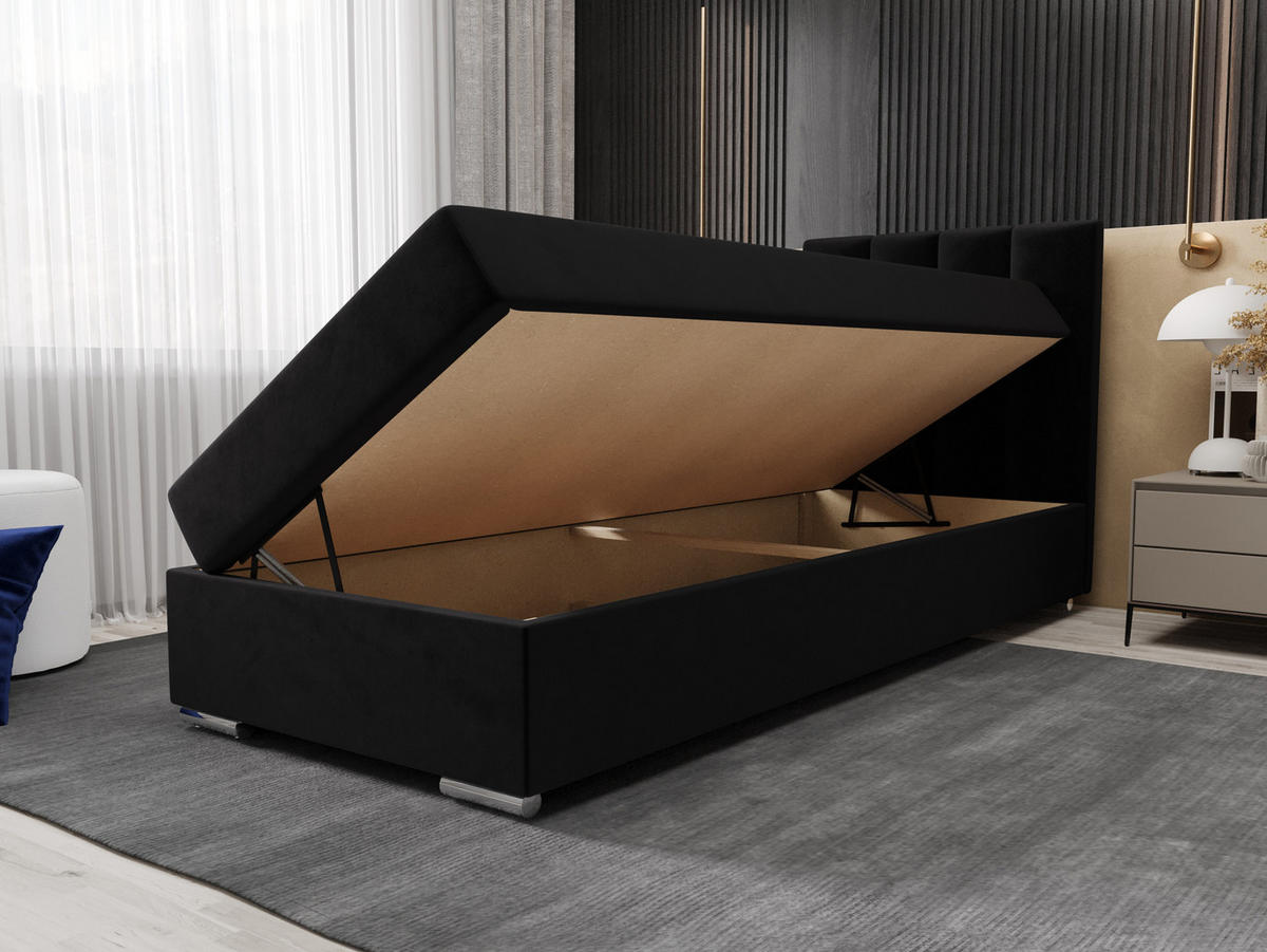 BOXBETT ZILANO 2 mit Matratze H3 und Topper 80x200 Itaka 15 - Schwarz, Holz/Textil (80/200cm) - Bedante