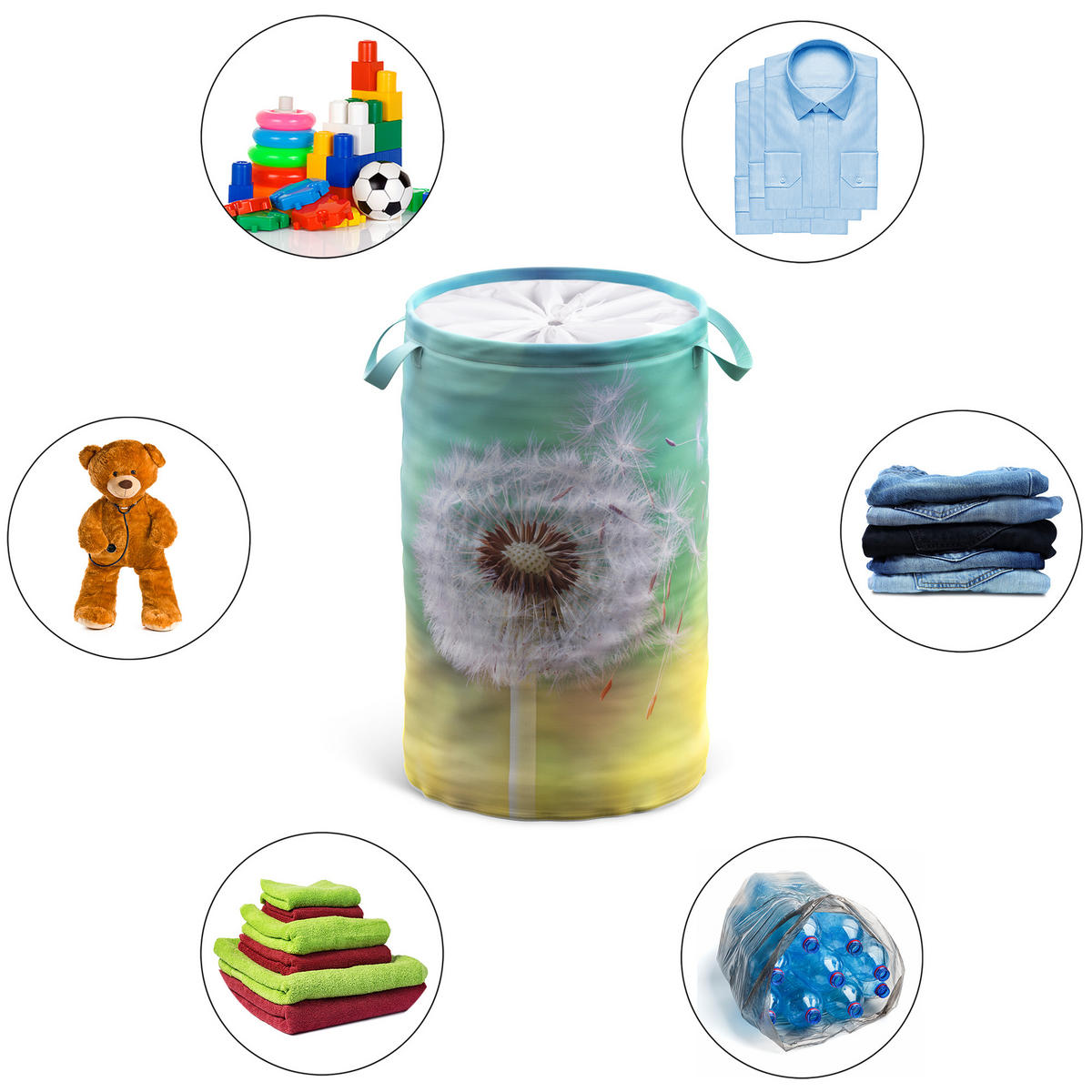 WÄSCHEKORB Pusteblume - Türkis, Textil (37/55/55cm) - Sanilo