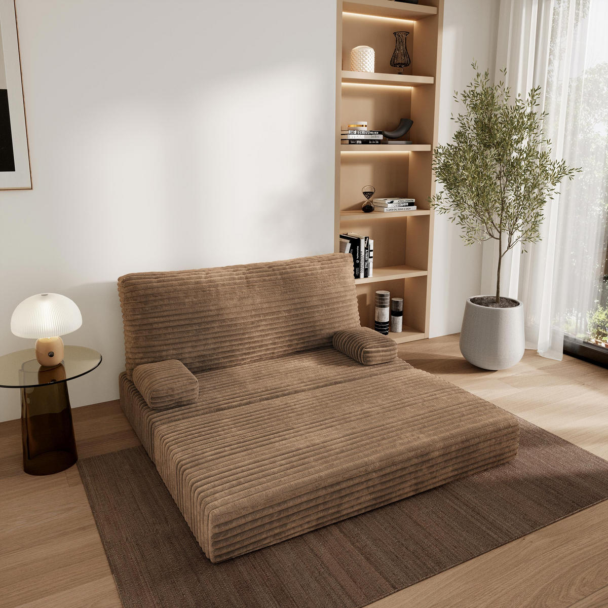 POHOVKA z pěny LADIA s funkcí spaní Manšestrová látka Béžová - béžová, textil (140/86/60cm) - MASSENO