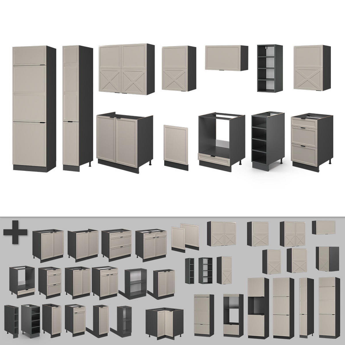 KÜCHENZEILE Fame-Line GrauBeige/Anthrazit 355 cm, AP Marmor - Anthrazit/Grau, Holzwerkstoff (355/81.6/60cm) - Vicco