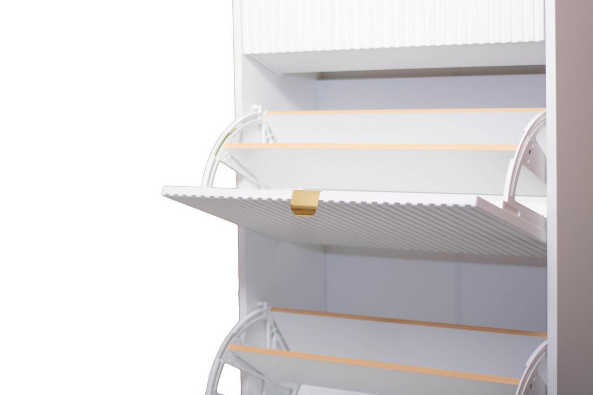 SCHUHSCHRANK Mia, Weiß mit goldenem Griff - Goldfarben/Weiß, Holzwerkstoff (60/125/24cm) - Bettso