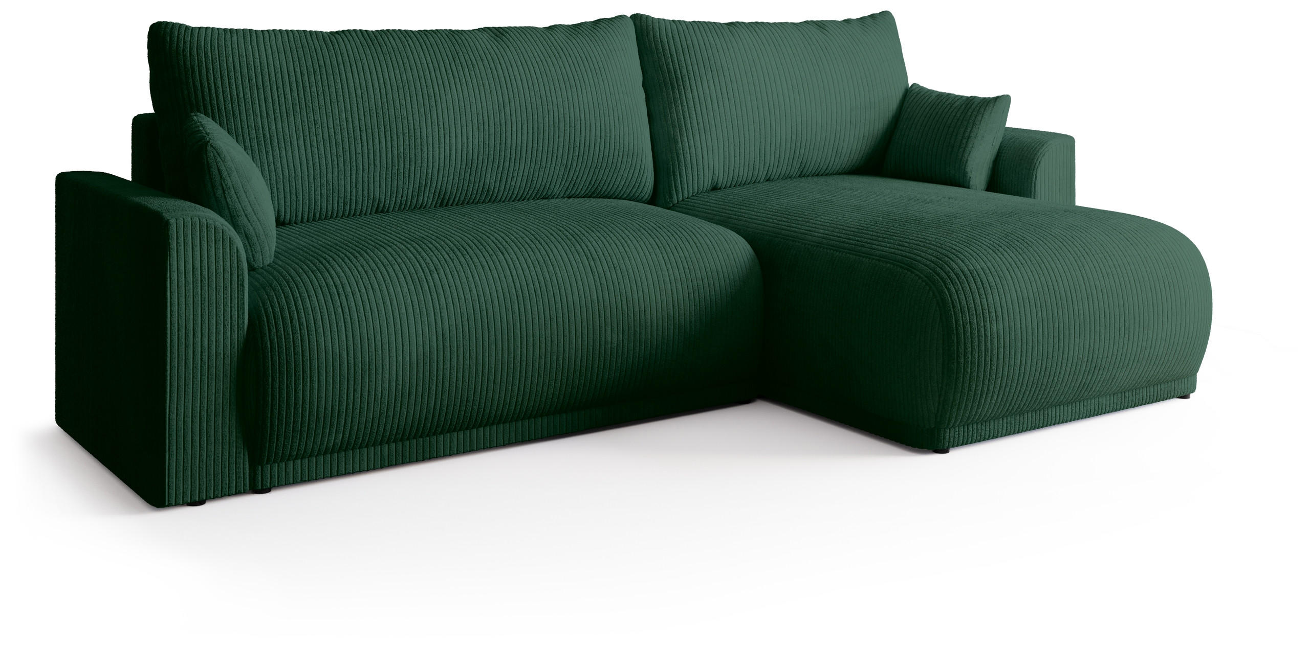 ECKSOFA MORENO mit Schlaffunktion Grün Cord - Dunkelgrün, Textil (262/160cm) - Bromarkt
