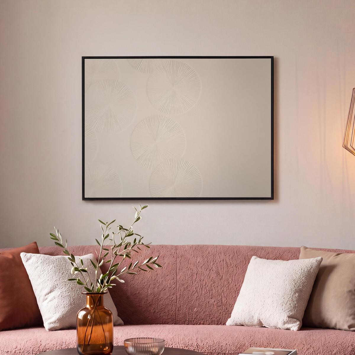 LEINWAND Bilder mit Rahmen - Japandi - Beige - Modern - 70x50 - Ecru, Textil (70/50cm) - MuchoWow