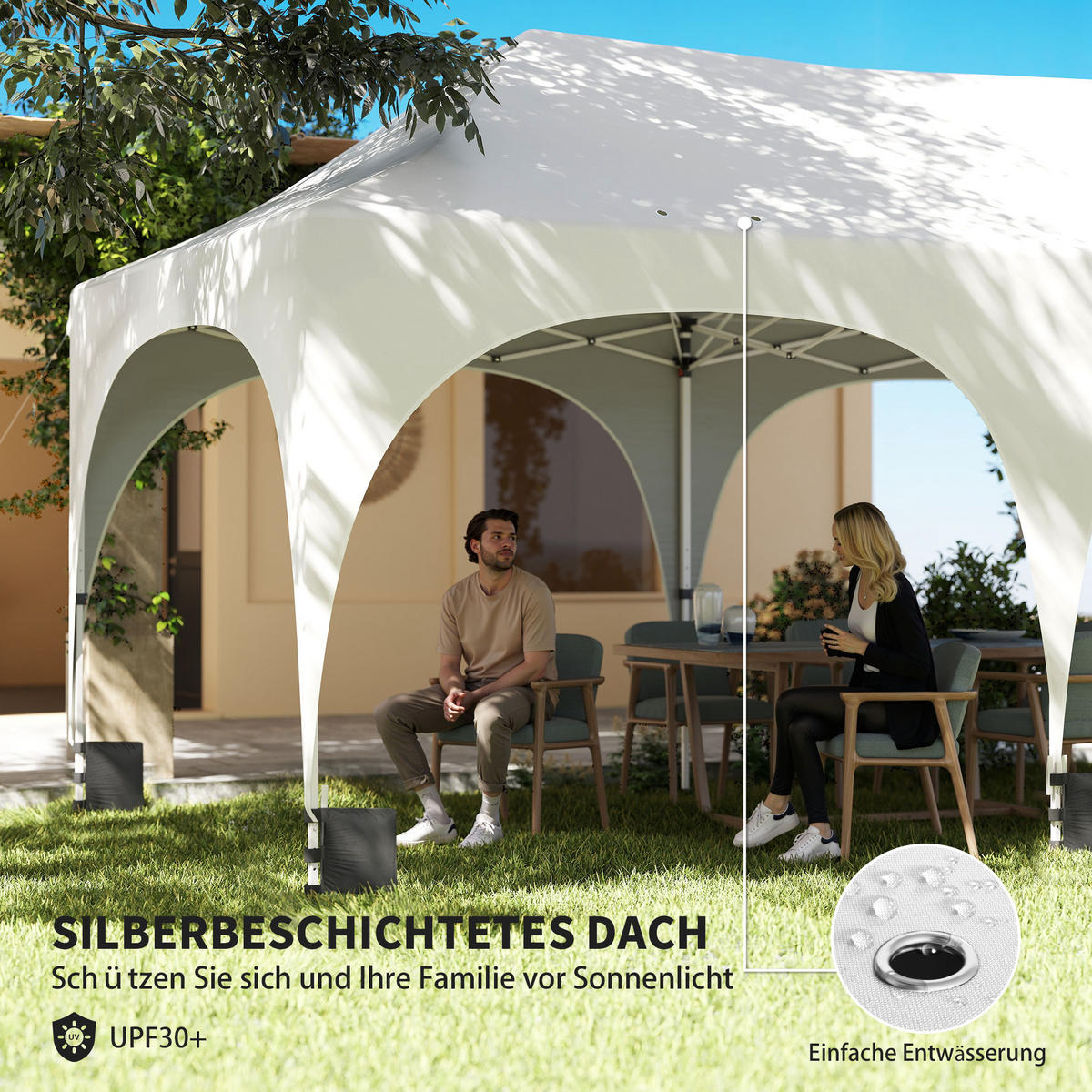PAVILLON 3x6m Wasserdicht Höhenverstellbar Pop-up Faltpavillon mit Spitzdach - Weiß, Textil/Metall (300/315/598cm) - Outsunny