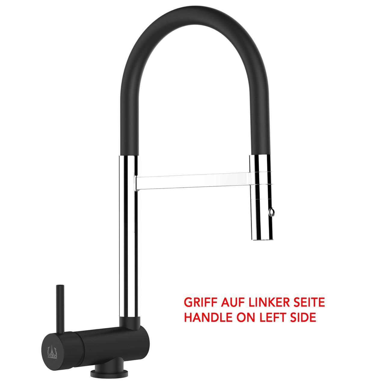 VORFENSTER-KÜCHENARMATUR, Umklappbar 6 CM, Verchromt und Schwarz Matt, 2-Strahl-Brause, LINKER HEBEL - Schwarz, Metall (21.3/48.2/21.3cm) - VIZIO