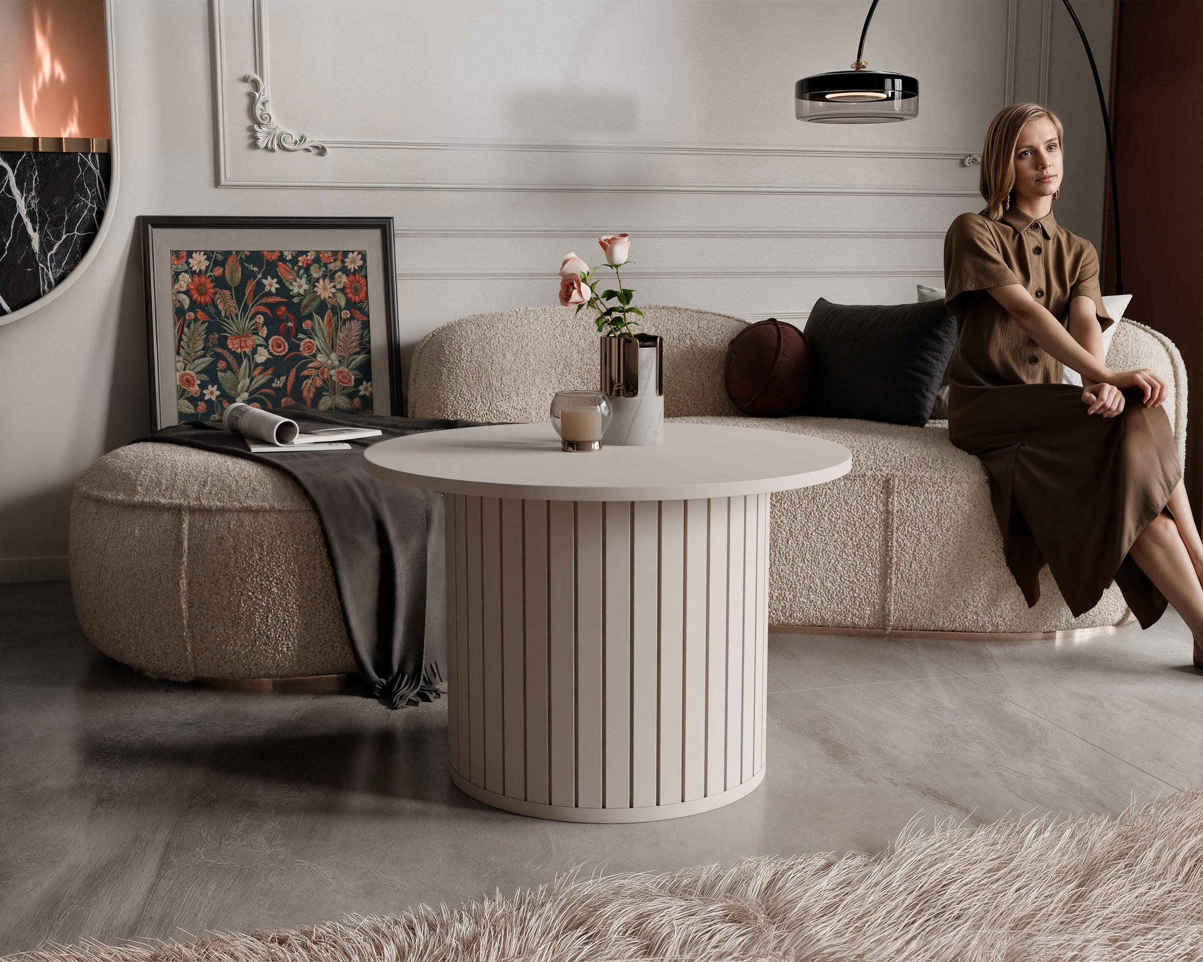 COUCHTISCH geriffelt, rund, Kaschmir - Kaschmir, Holzwerkstoff (70/70/46cm) - Idohome
