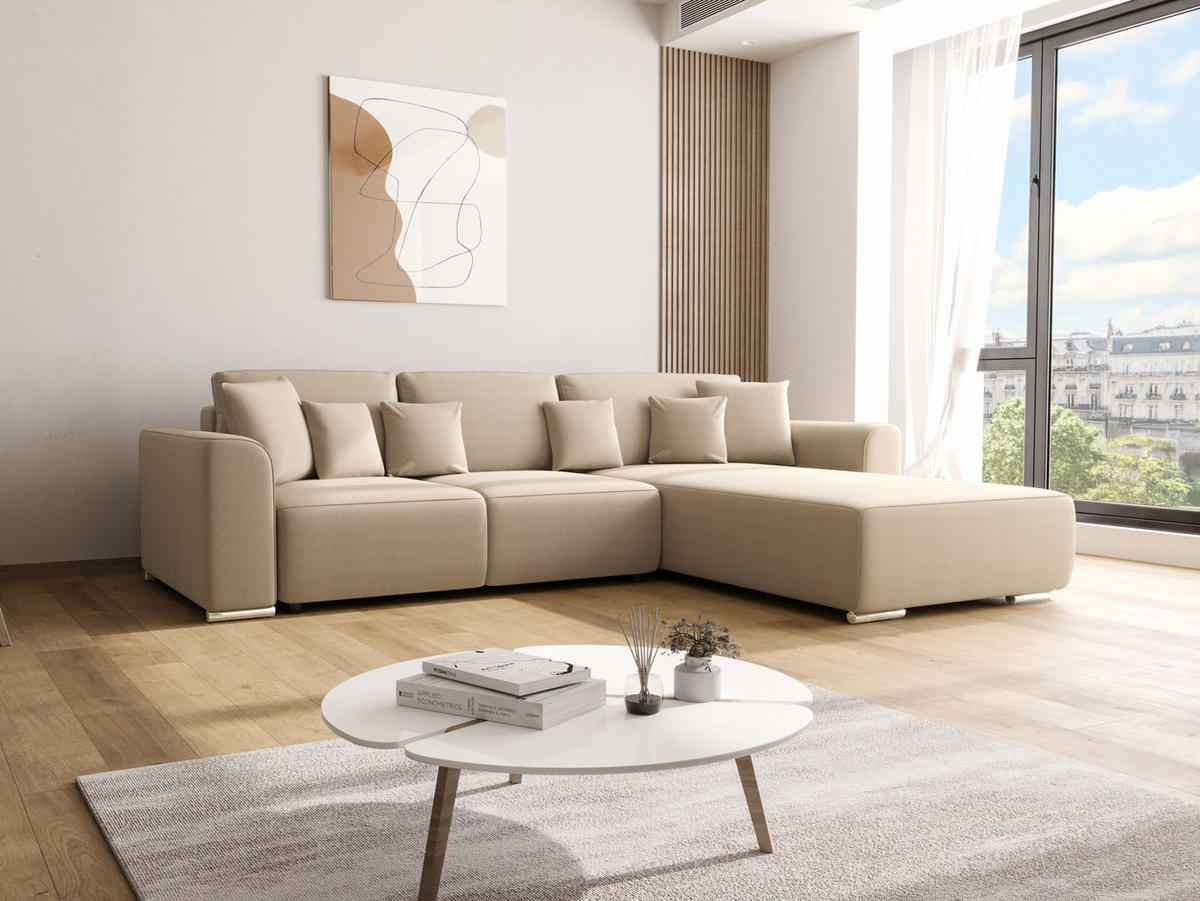 ECKSOFA GUSTO L Como02 Rechts mit Schlaffunktion - Beige, Textil (279/193cm) - Bedante