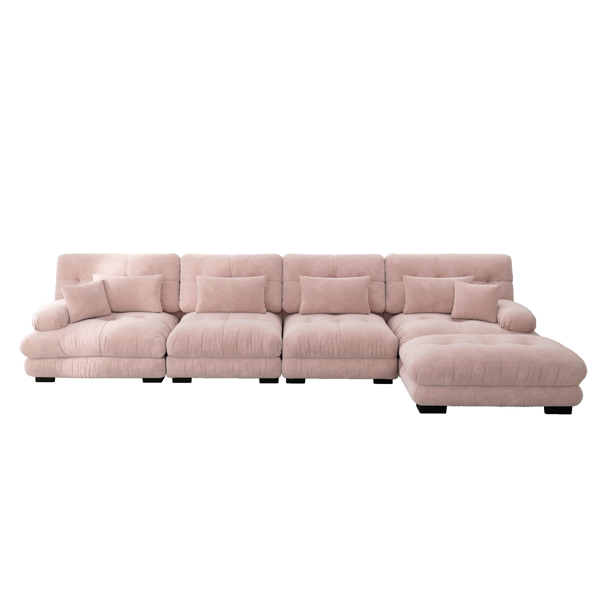 ECKSOFA modular mit beweglichen Ottomane, tiefem Sitz und Chenillebezug, Pink - Pink, Textil (406/145cm) - Redom
