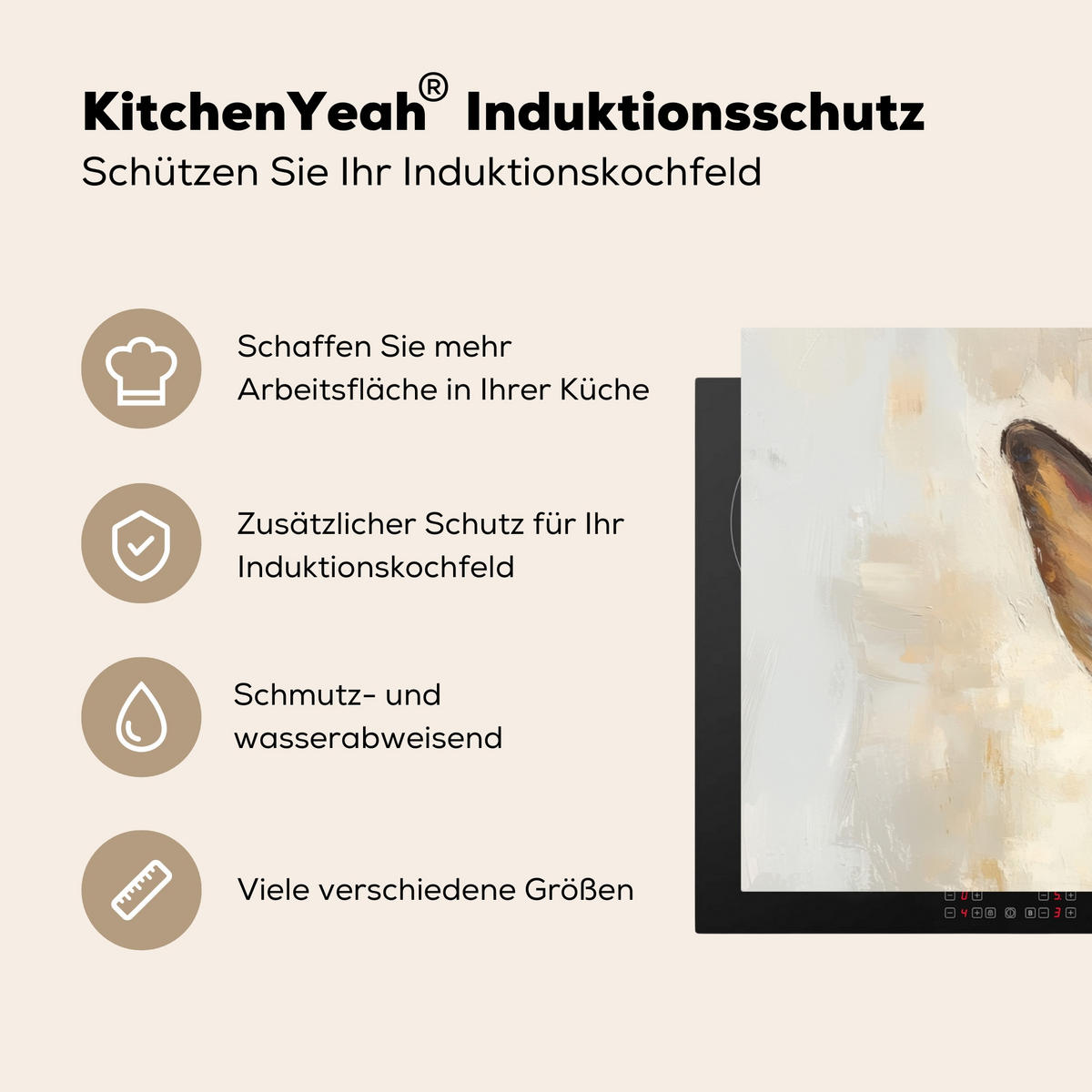 HERDABDECKPLATTE Hase - Ohren - Braun Induktionsschutz 91.2x52 cm - Beige, Kunststoff (91.2/52/0.2cm) - MuchoWow