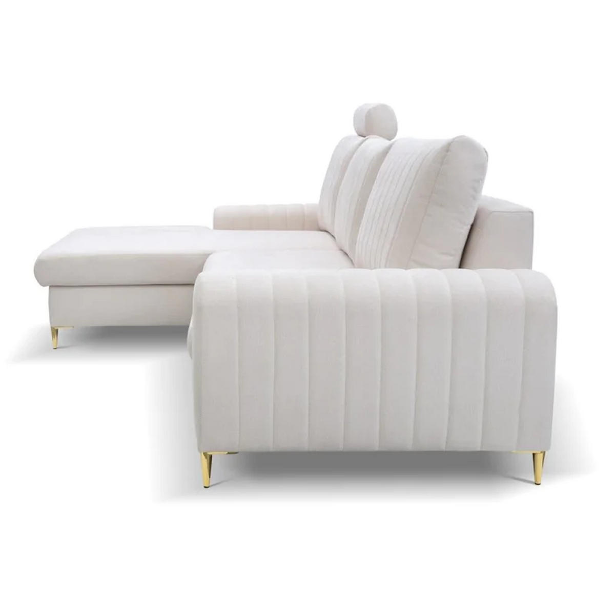 ECKSOFA MANGO, Eckcouch in L-Form mit Schlaffunktion und Bettkasten, Farbe: Beige, Velourstoff, Ottomane Links - Beige, Textil (251/164cm) - Sepro Meble