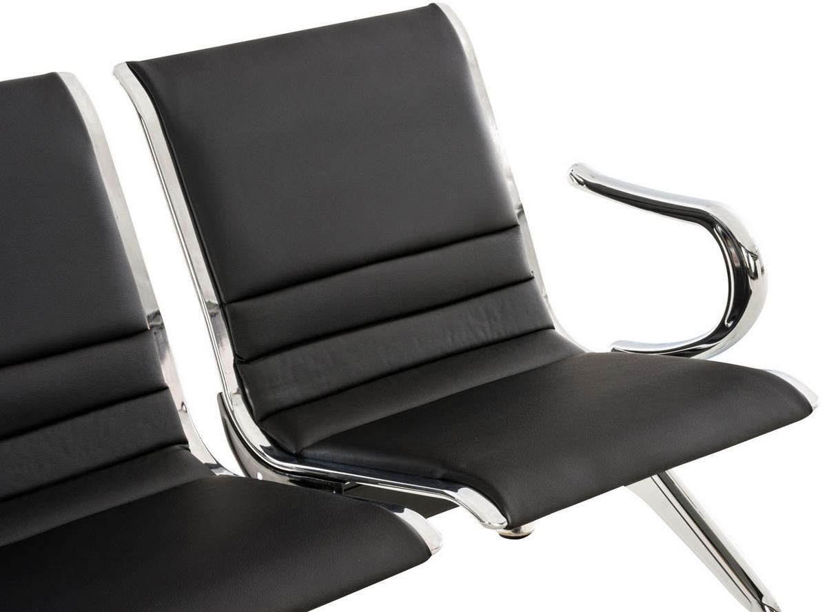 WARTEBANK Frankfurt 4-Sitzer Nantes Kunstleder Schwarz Wartestühle - Schwarz, Leder (238/78/70cm) - DELUKE