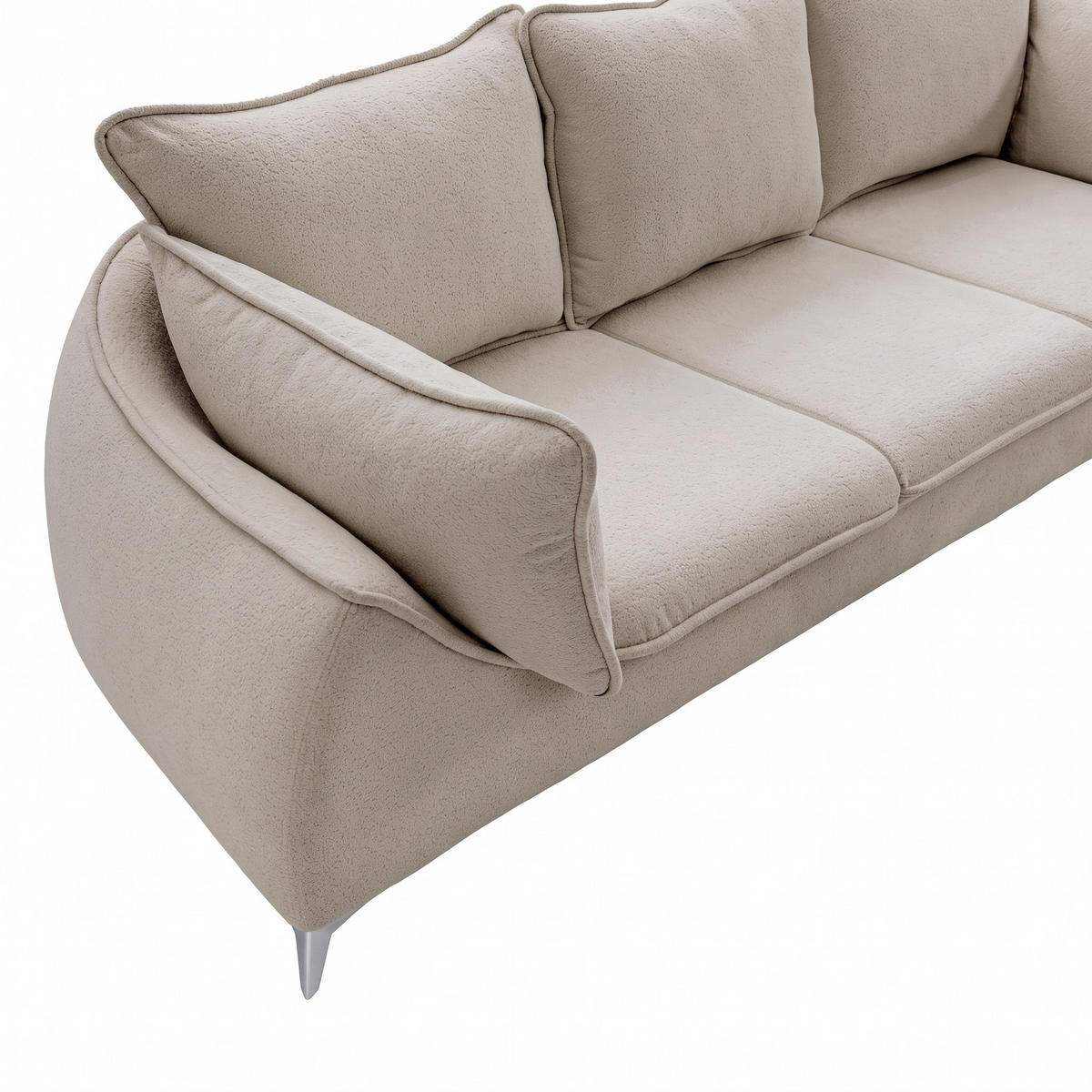 3-SITZER Sofa MELANI 252 cm Velours Beige - Chromfarben/Beige, Holz/Textil (252/90/88cm) - Muffo