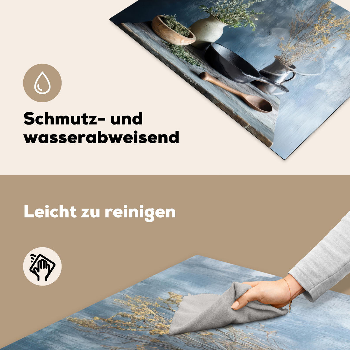HERDABDECKPLATTE Stilleben - Kräuter - Rustikal Herdabdeckung Induktionsfeld 75x52 cm - Blaugrau, Kunststoff (75/52/0.2cm) - MuchoWow