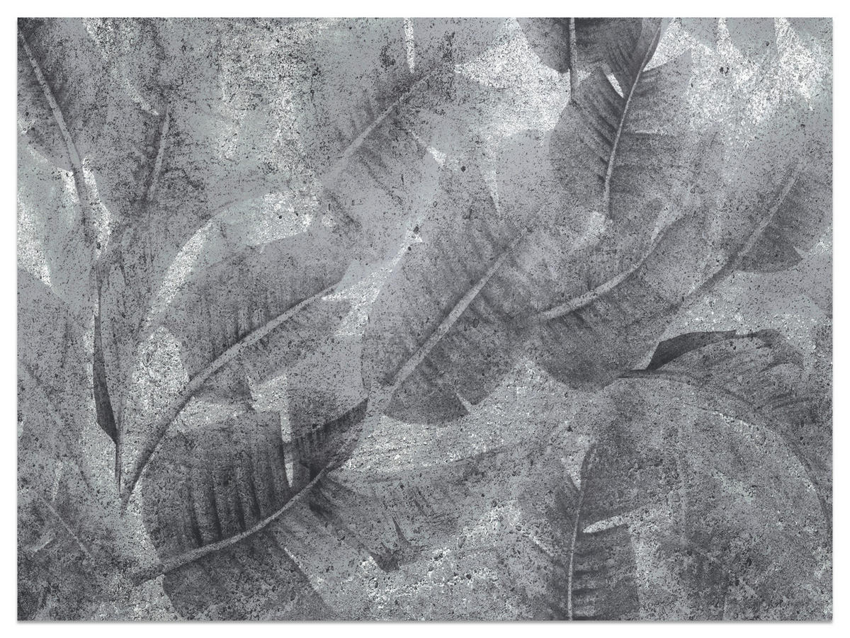 FOTOTAPETE Blätter auf Beton Abstraktion Vintage 400x280 - Grau, Papier (400/280cm) - Muralo