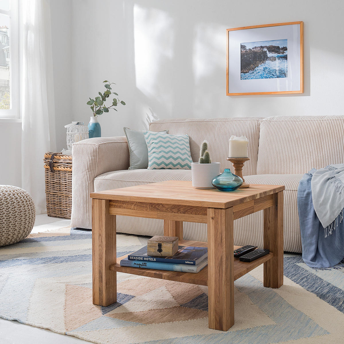 COUCHTISCH - Eiche massiv - Eichefarben, Holz (60/60/45cm) - home24