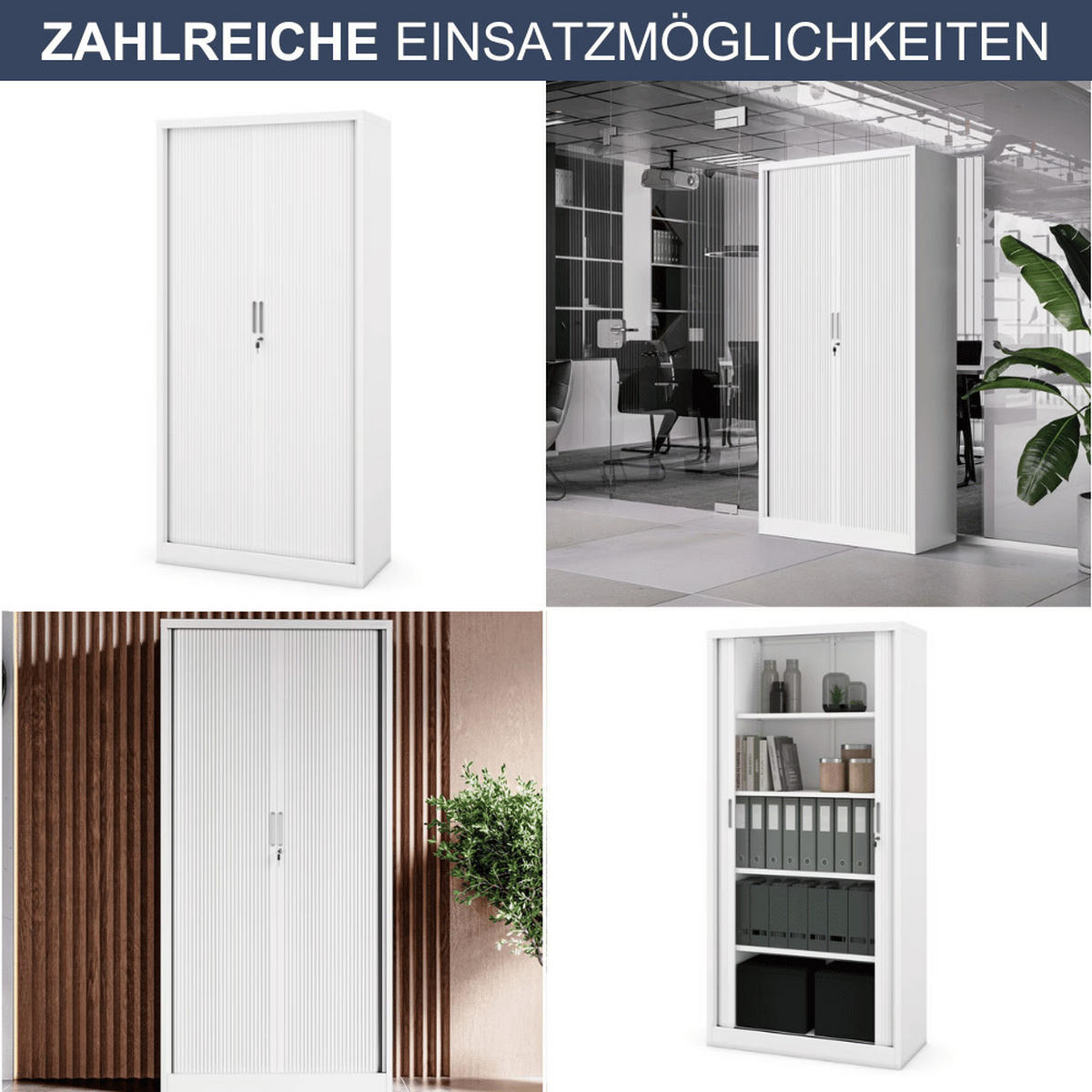 AKTENSCHRANK abschließbar KETI mit Rolladentüren 185x90x45cm Weiß - Weiß, Metall (90/185/45cm) - DELUKE