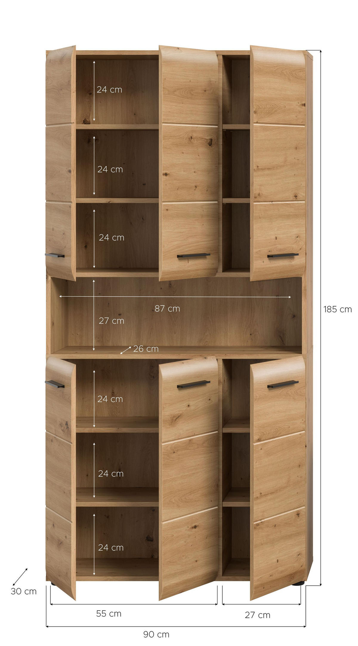 MEHRZWECKSCHRANK ICE (B/H/T: ca. 90/185/30 cm) in Artisan Oak Nachbildung/Artisan Oak Nachbildung - Eiche Artisan, Holzwerkstoff (90/185/30cm)