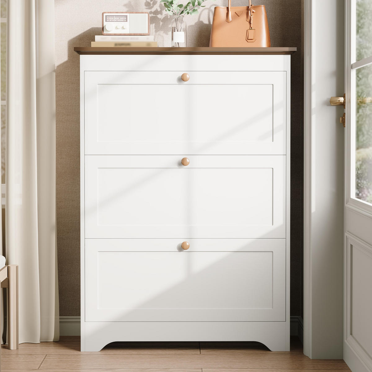 SCHUHSCHRANK Weiß 87/26/120 cm mit 3 Klappen - Weiß, Holzwerkstoff (87/120/26cm) - PANGIVO