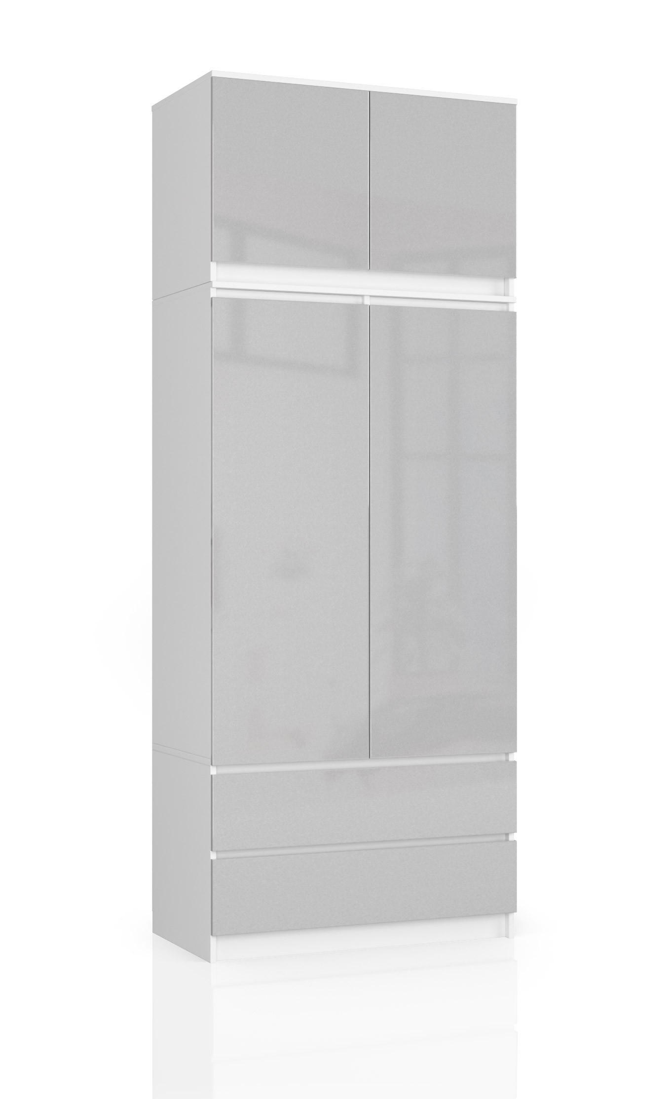 KLEIDERSCHRANK Weiß, Hellgrau Glanz 90x51x234 cm - Hellgrau/Weiß, Holzwerkstoff (90/234/51cm) - Akord