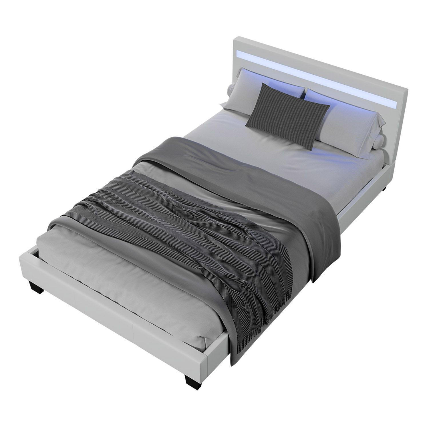 POLSTERBETT Verona mit Matratze und LED weiß 120x200cm - Weiß, Textil (120/200cm) - Juskys