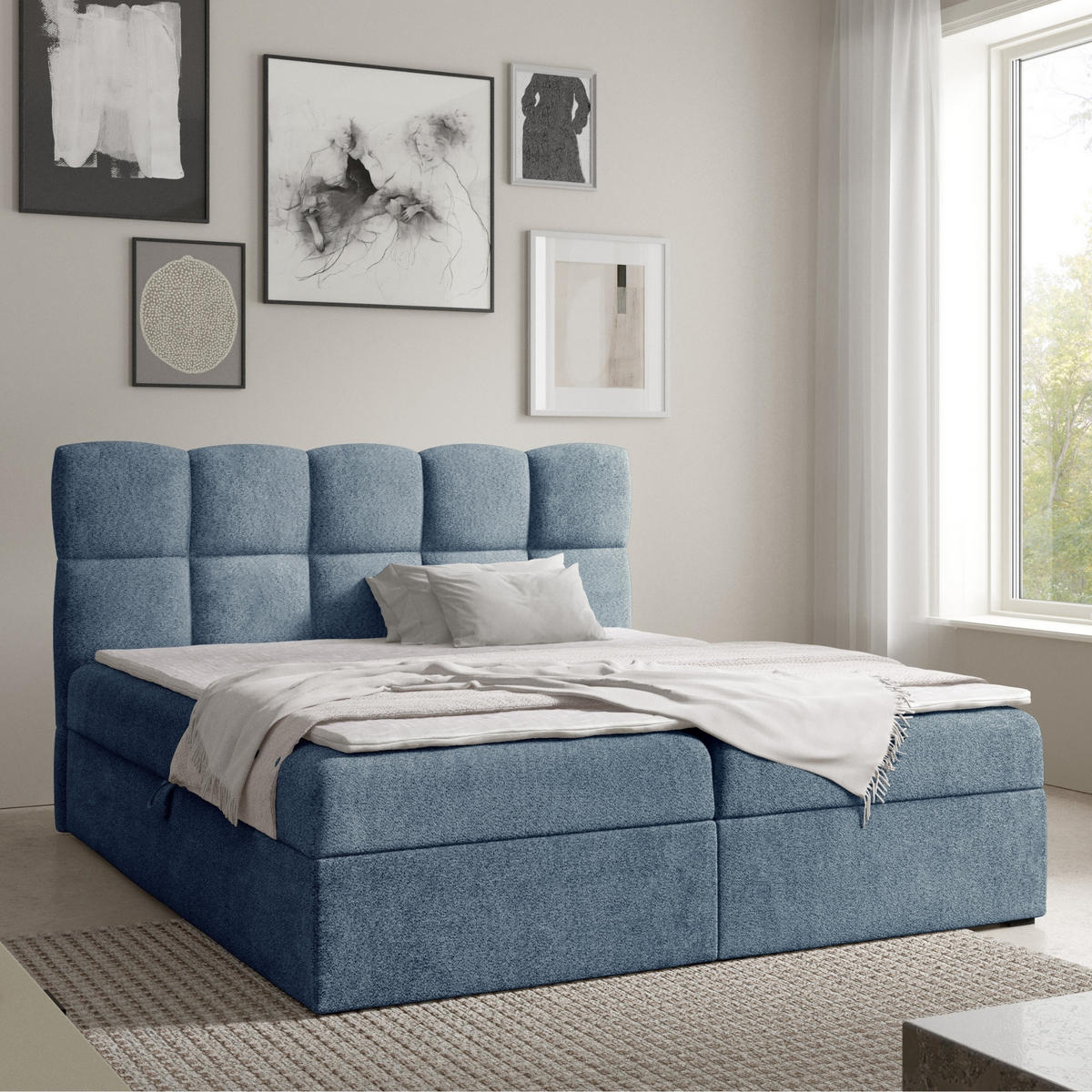 BOXBETT mit zwei Stauräume 200x200 cm in Blau - Blau, Textil (200/200cm) - Home Collective
