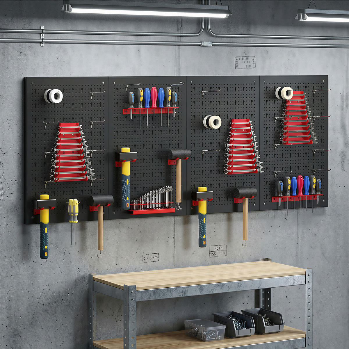 WERKZEUGWAND 38er Set Stahl Schwarz Rot - Schwarz, Metall (40/2/60cm) - HOMCOM