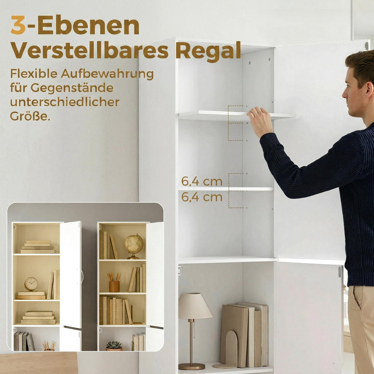BÜCHERREGAL DE-09953 5-stöckig mit verstellbaren Böden Weiß - Weiß, Holzwerkstoff (35/180/40cm) - ComfortXL