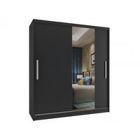 SCHWEBETÜRENSCHRANK Verona MSE, Schwarz Matt, 133 cm, mit Spiegel - Schwarz, Holz (133/216/60cm) - B BELINI GROUP
