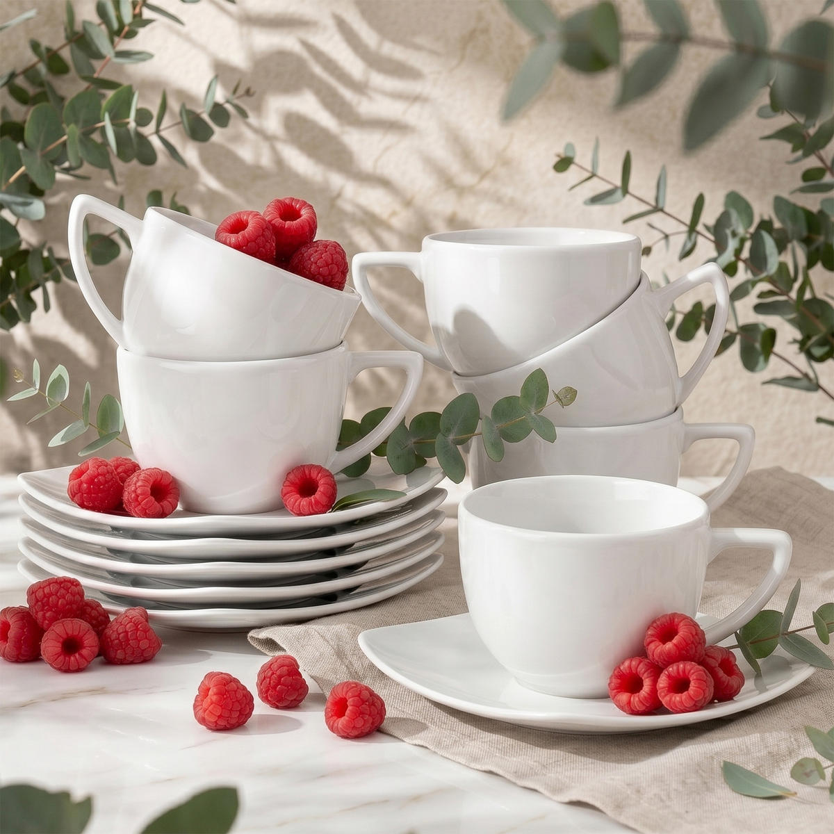 KAFFEETASSENSET CARLINA 12-tlg - Weiß, Keramik (14/2/14cm) - KONSIMO®