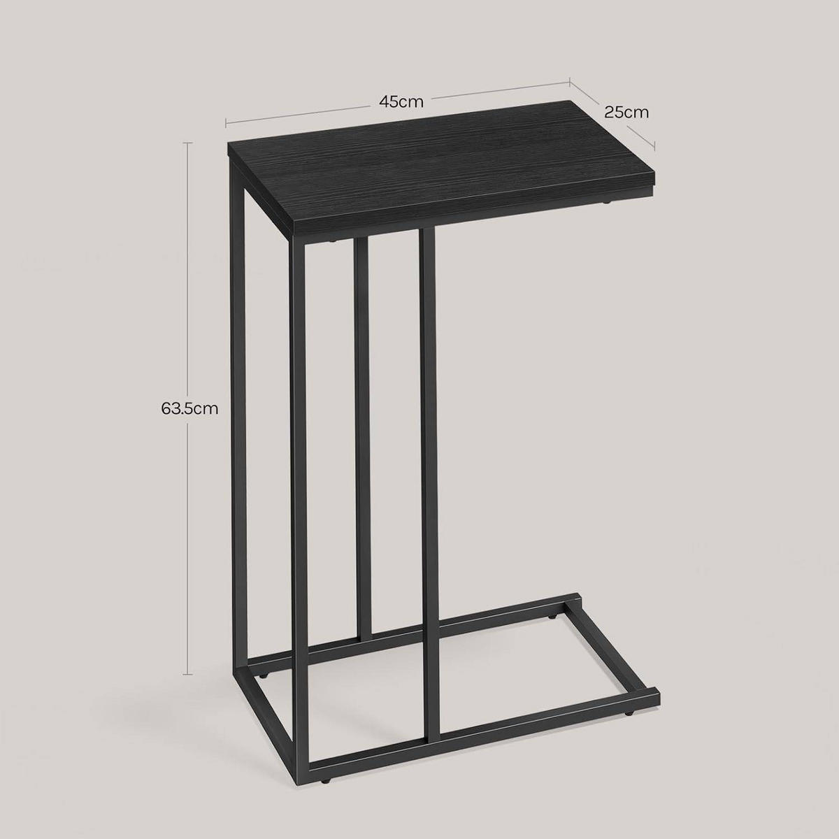 BEISTELLTISCH, Couchtisch C Form, 45 x 63,5 x 25 cm - Schwarz, Holzwerkstoff/Metall (25/45/63.5cm) - Woltu