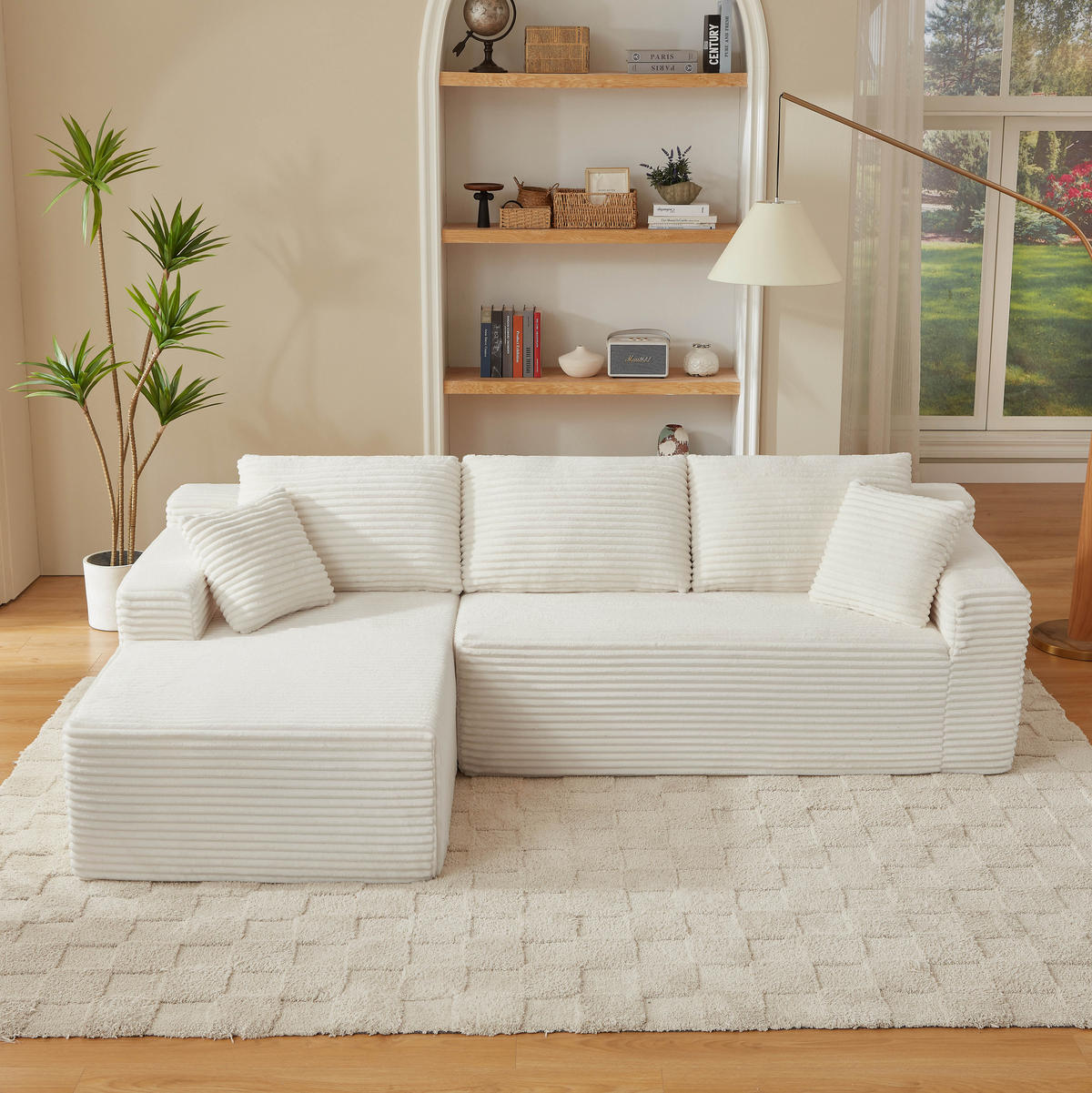 ECKSOFA DE-34926 L-Form mit Chaise links Weiß - Weiß, Textil (163/252.5cm) - ComfortXL