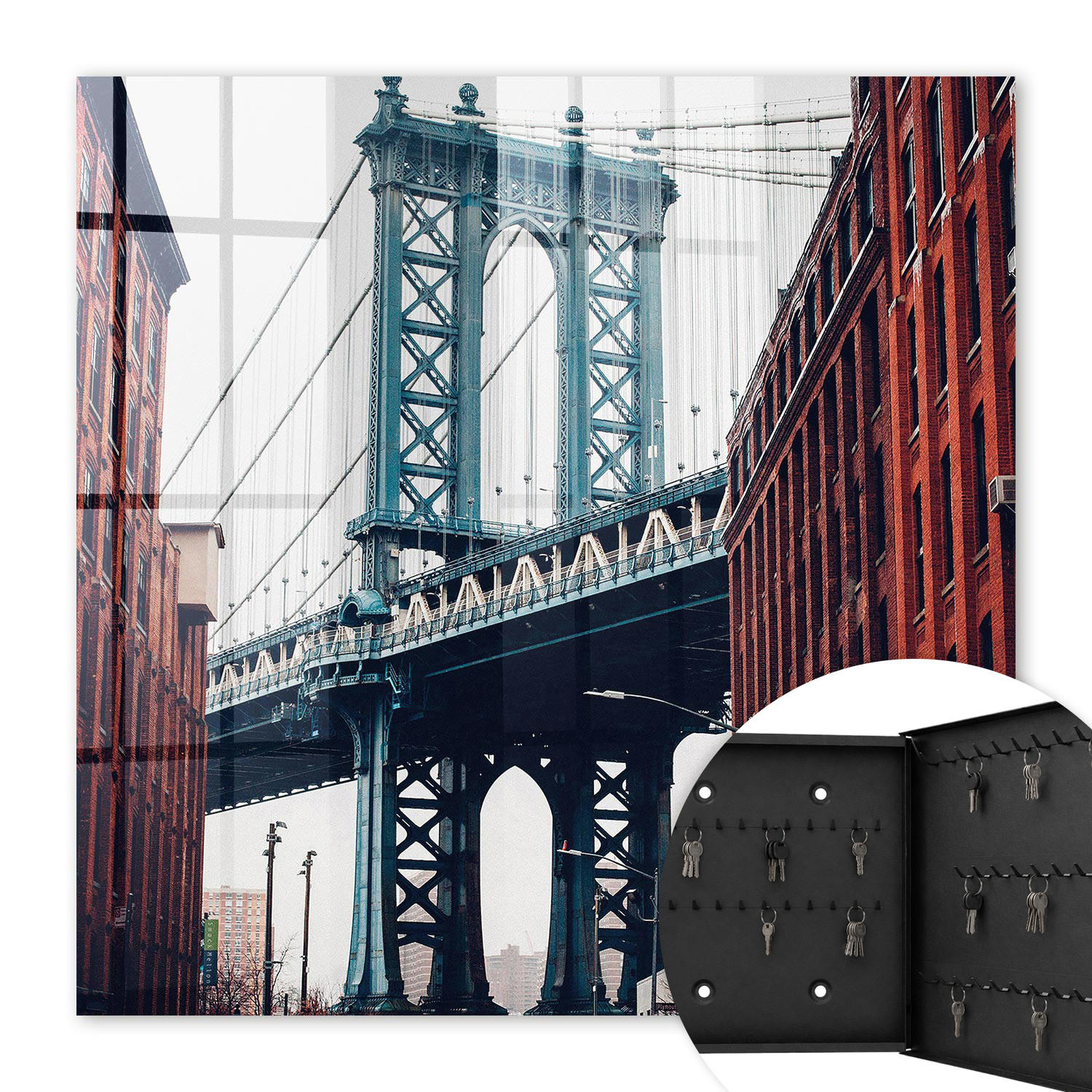 SCHLÜSSELBOX Schwarz 30x30 cm- Türöffnung nach rechts - Stadtbrücke - Rot, Metall (30/30/5cm) - TULUP