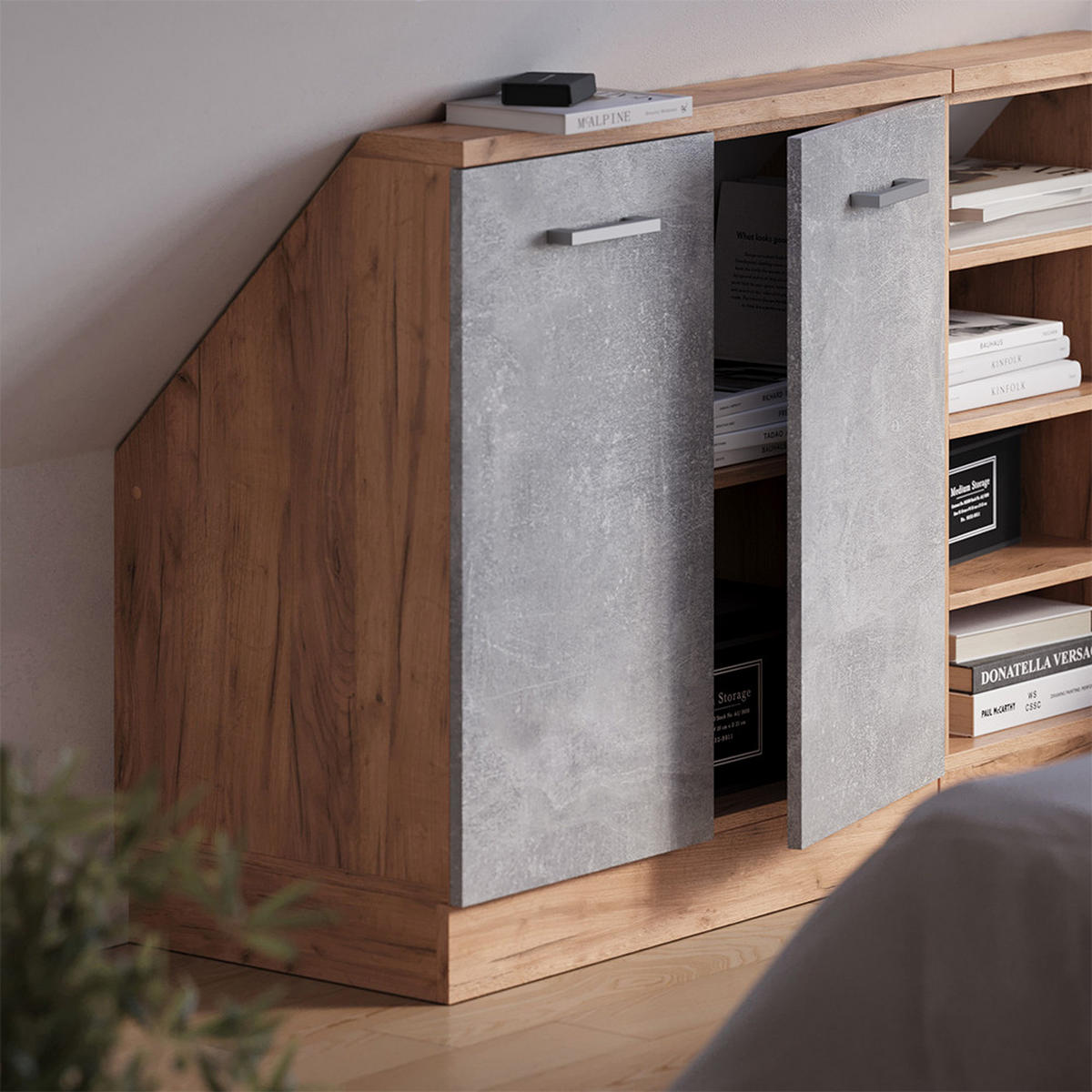 DACHSCHRÄGENSCHRANK Rion Beton mit 2 Türen - Grau, Holzwerkstoff (80/81.6/46cm) - Vicco