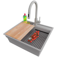 GRANITSPÜLE Oslo Pocket, 2-er set Grau 58/53 cm 1 Becken + Küchenarmatur 40/20 cm + Ablauf-Set + Küchenzubehörset ab 60er Unterschrank - Chromfarben/Beige, Kunststoff (58/20/53cm) - Primagran