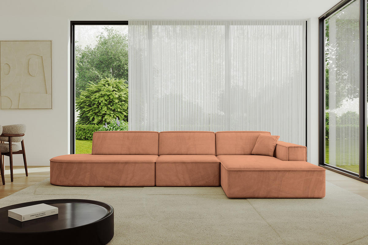 ECKSOFA Ottomane Rechts IREA-L2-v4 - 328x171x79 cm Koralle - Koralle, Holzwerkstoff/Textil (171/328cm) - ALTDECOR