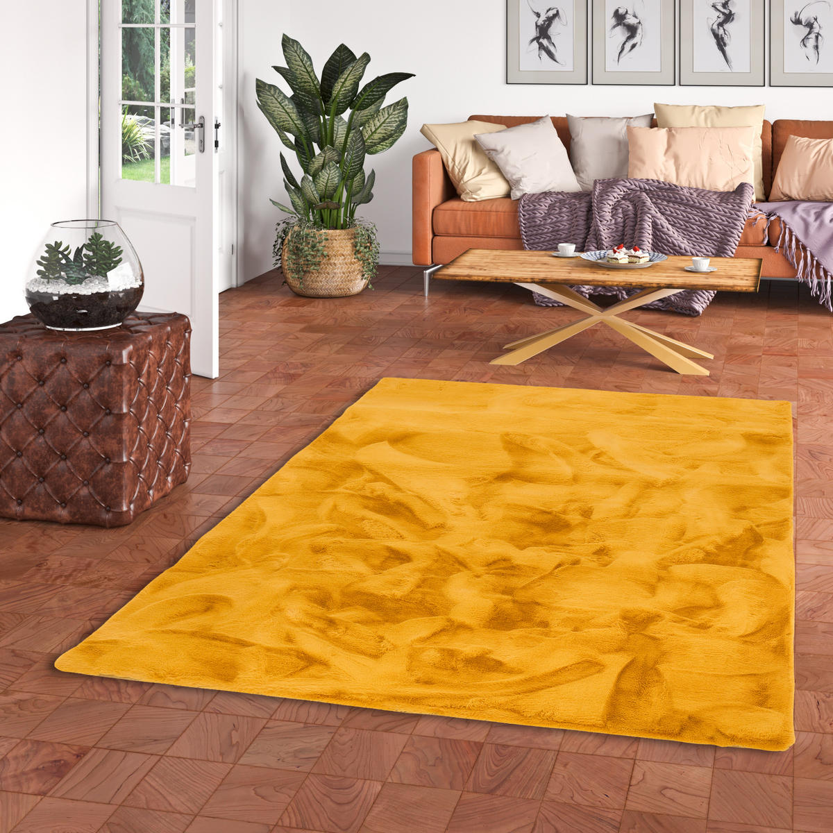 FELLTEPPICH LUXUS SUPER SOFT PLUSH - Currygelb, Textil (60/90cm) - Pergamon