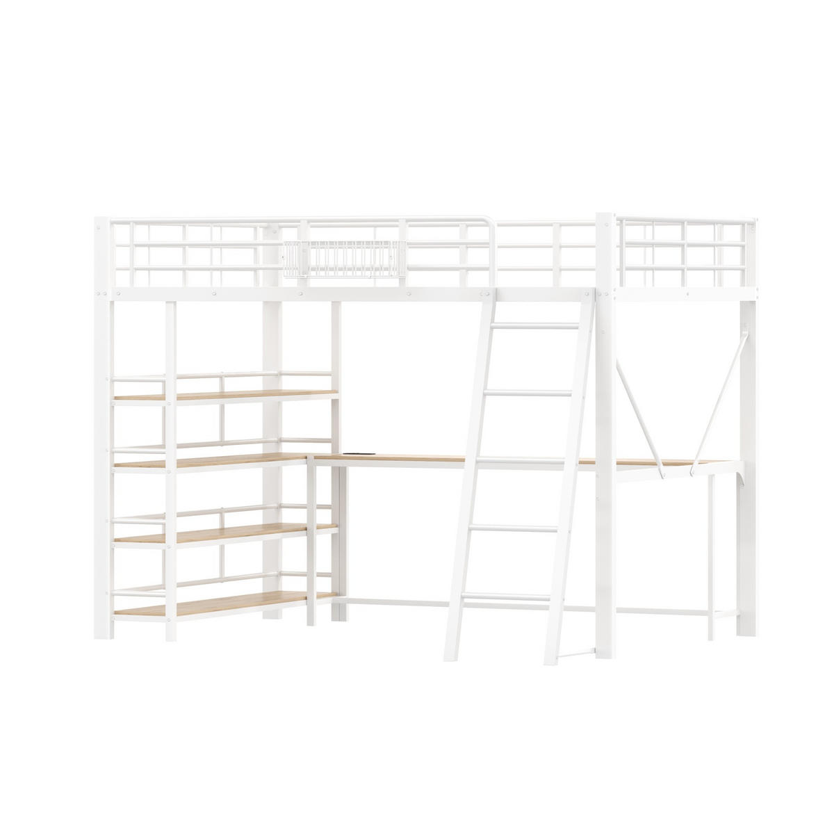 HOCHBETT 140x200 cm in Weiß mit Schreibtisch, LED-Beleuchtung und Stauraum - Weiß, Holzwerkstoff (140/200cm) - IVMEU