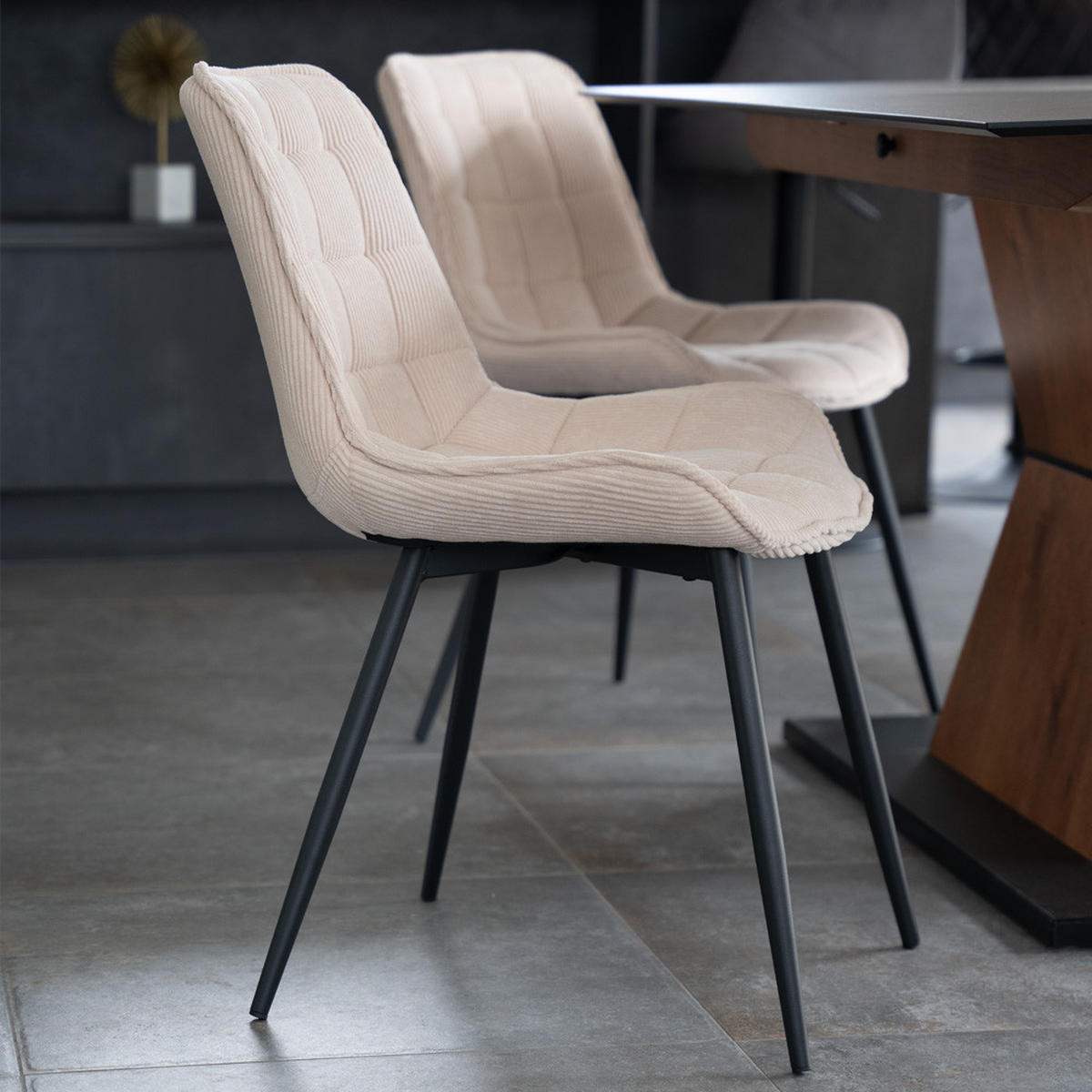 ESSZIMMERSTUHL IKALO - Farbe: Beige, Menge: 2 - Creme, Textil/Metall (61.5/79.8/50.5cm) - Home Deluxe