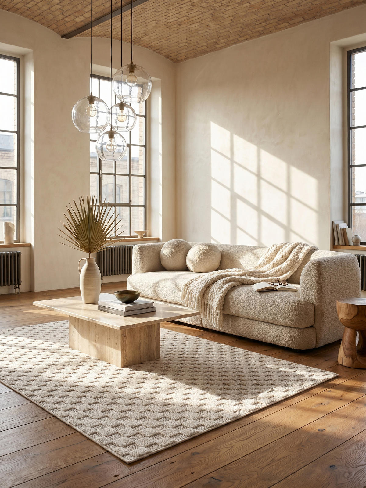 TEPPICH Flachgewebe LANGAU in Creme, mit Schachbrettmuster, 240 x 340 cm - Creme, Textil (240/340cm) - KADIMA DESIGN