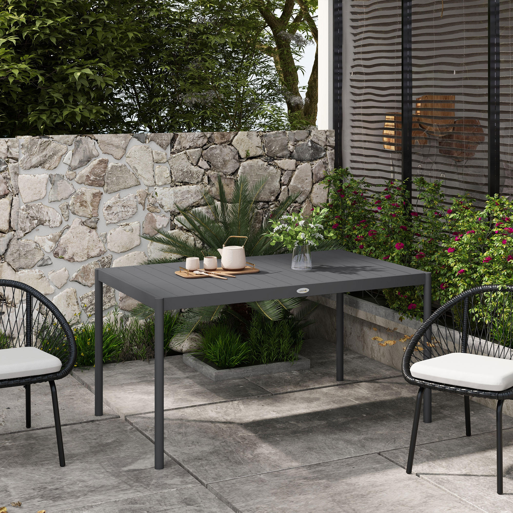 GARTENTISCH, Dunkelgrau, Aluminium - Dunkelgrau, Metall (145/90/74cm) - Outsunny