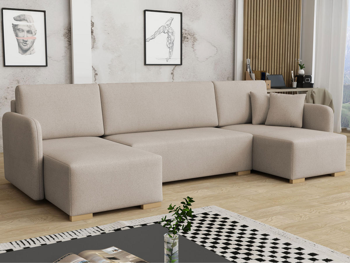 WOHNLANDSCHAFT Como U - Naturfarben, Holz/Textil (292/85/140cm) - MIRJAN24