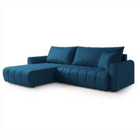ECKSOFA FRIGA Blau Velours-Stoff mit Schlaffunktion - Blau, Holz (283/185cm) - MASSENO
